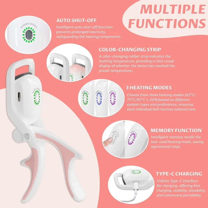 Portable Rechargeable Electric Eyelash Curler Heated Lash Styling Tool for Long Lasting Curling